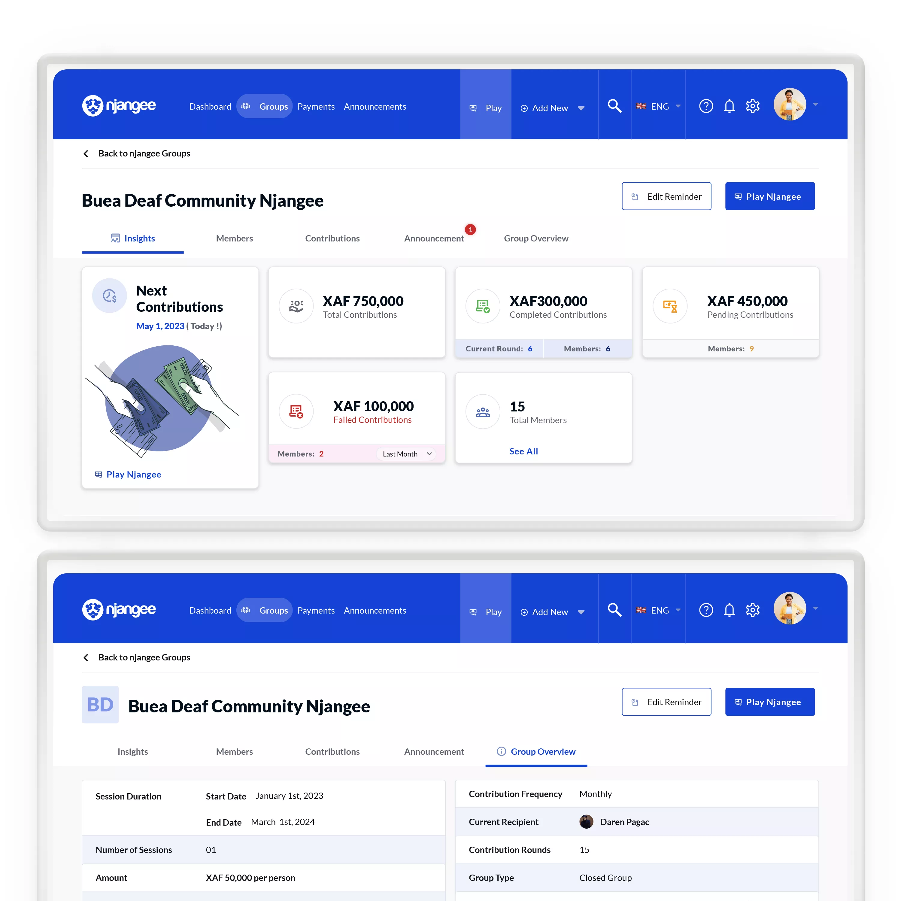 njangee-user-dashboard 2 - ui-mockup -twinheroe - designs