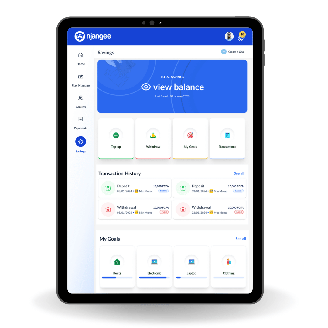 njangee app - tablet